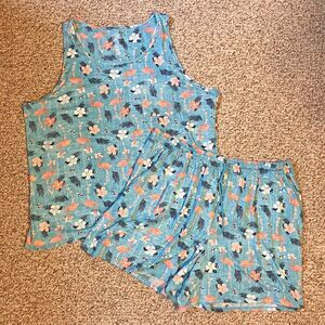 Croft & Barrow Womens 2 Piece Pajama Set Size 2X Flamingo Hawaiian Shorts Tank